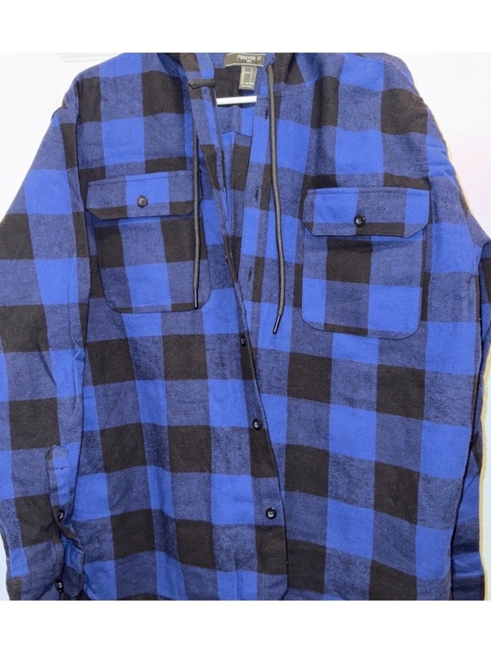 Forever 21 Blue and Black Plaid Hooded Shirt Jacket